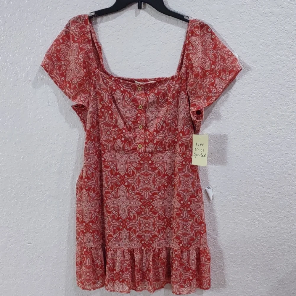 Live To Be Spoiled Patterned Short Sleeve Dress - Picture 3 of 16